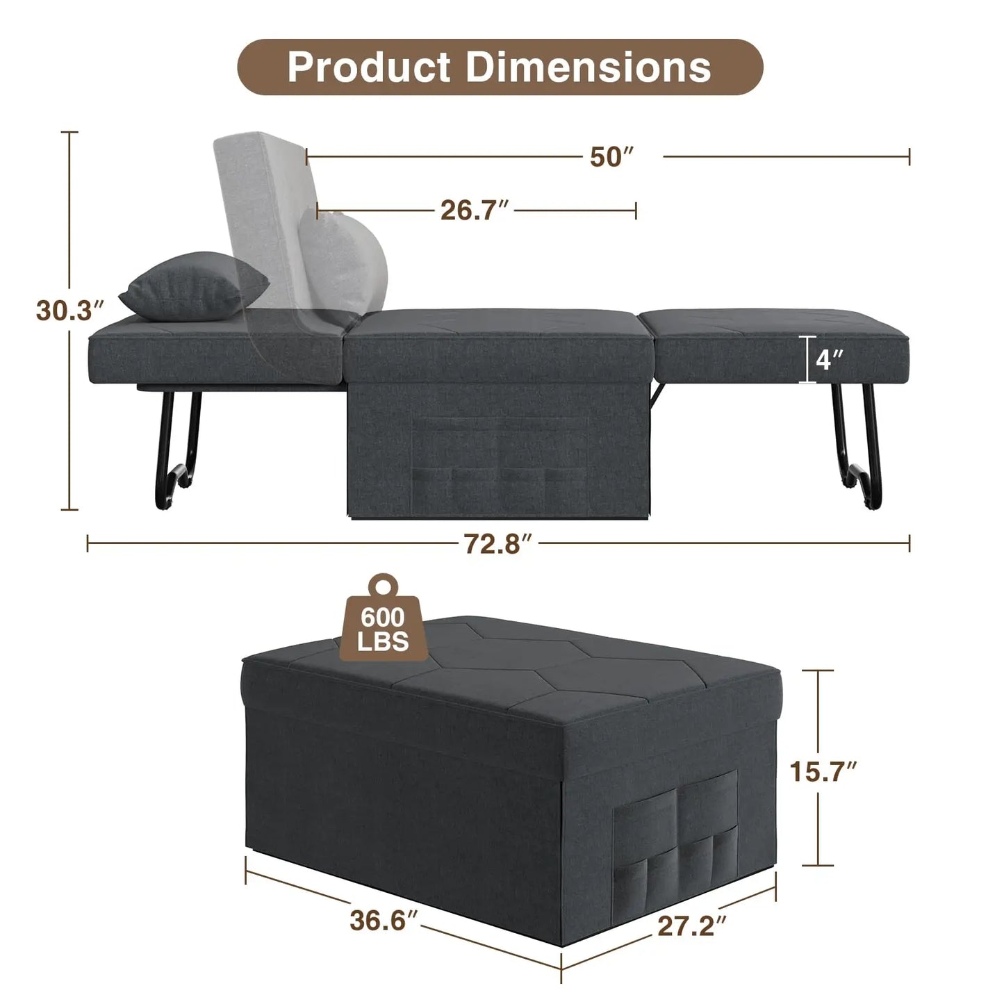 Chaise Lounge Chair Convertible 4-in-1 Sleeper Sofa