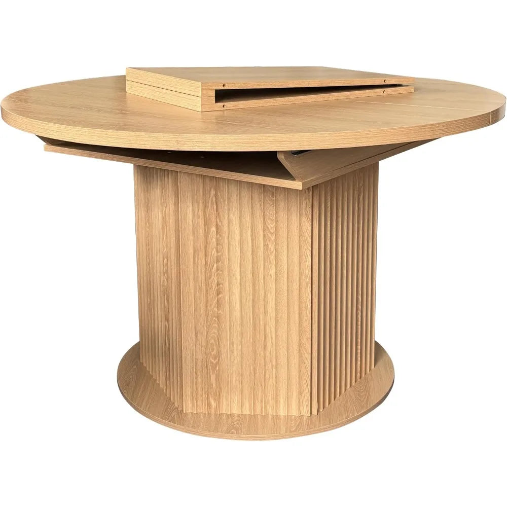Round Extendable Dining Table with Fluted Base
