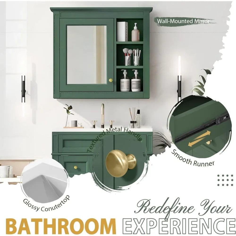 30" Modern Bathroom Vanity with Matching Medicine Cabinet