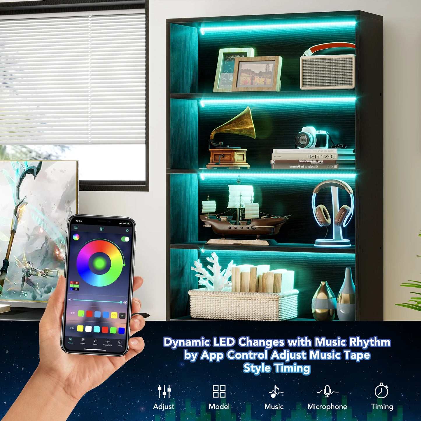 71" Bookcase with LED Lights