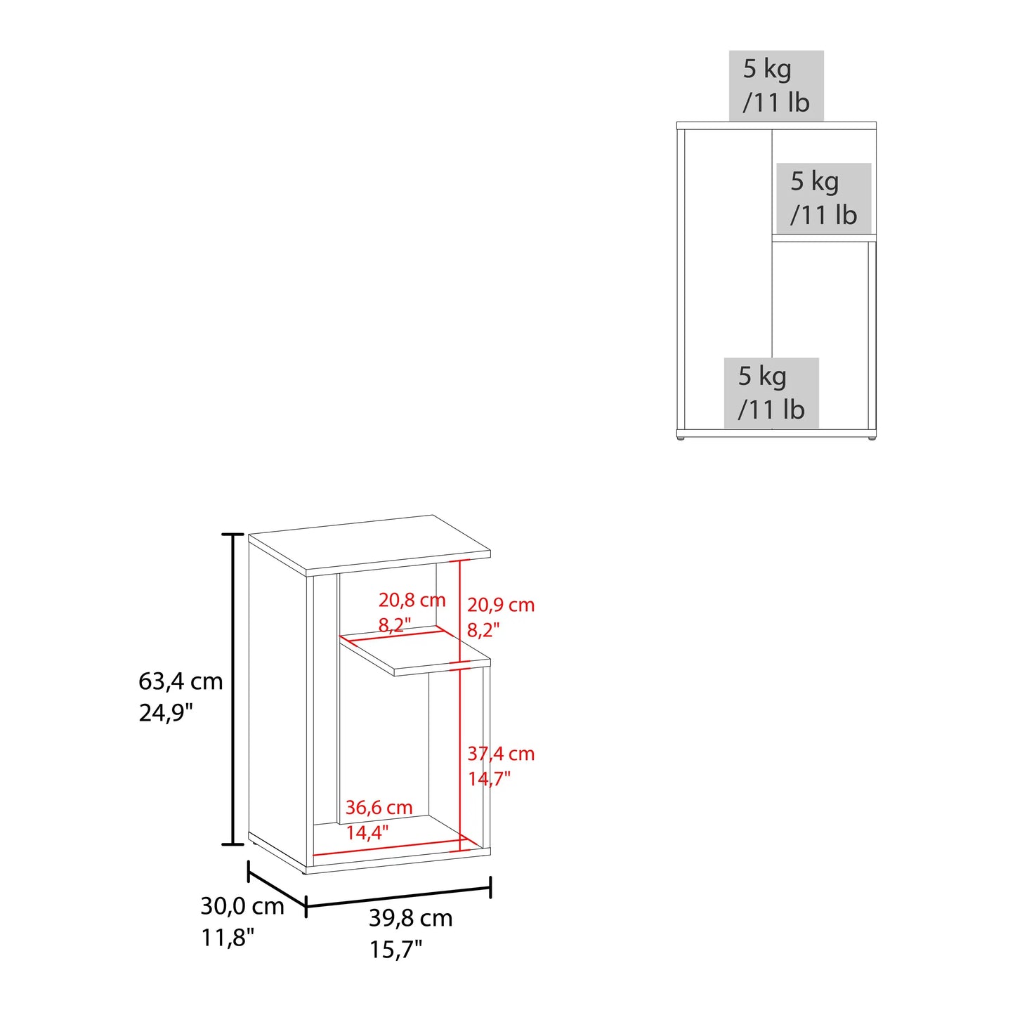 25" 3-Tier End Table