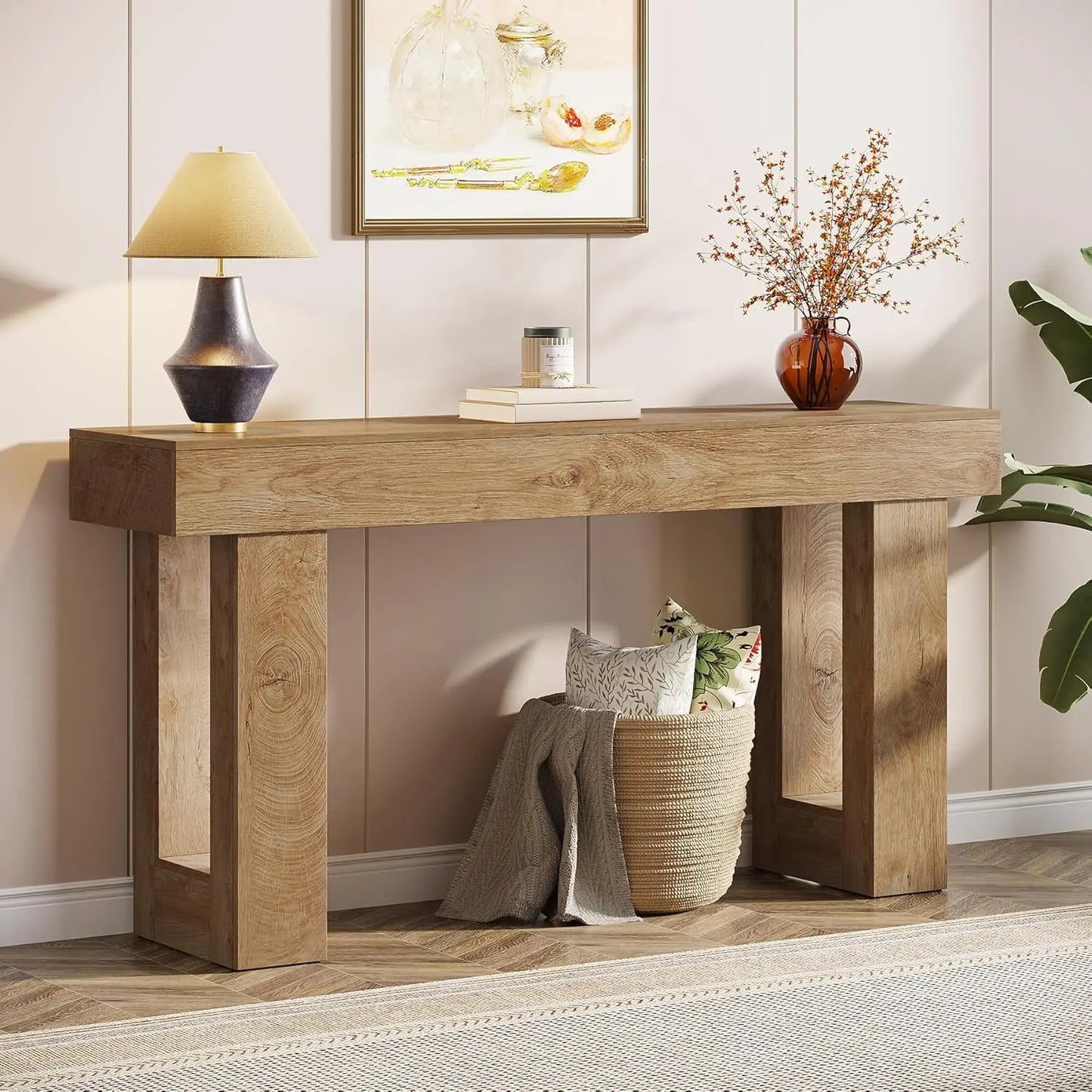 63" Farmhouse Wooden Rectangular Console Table