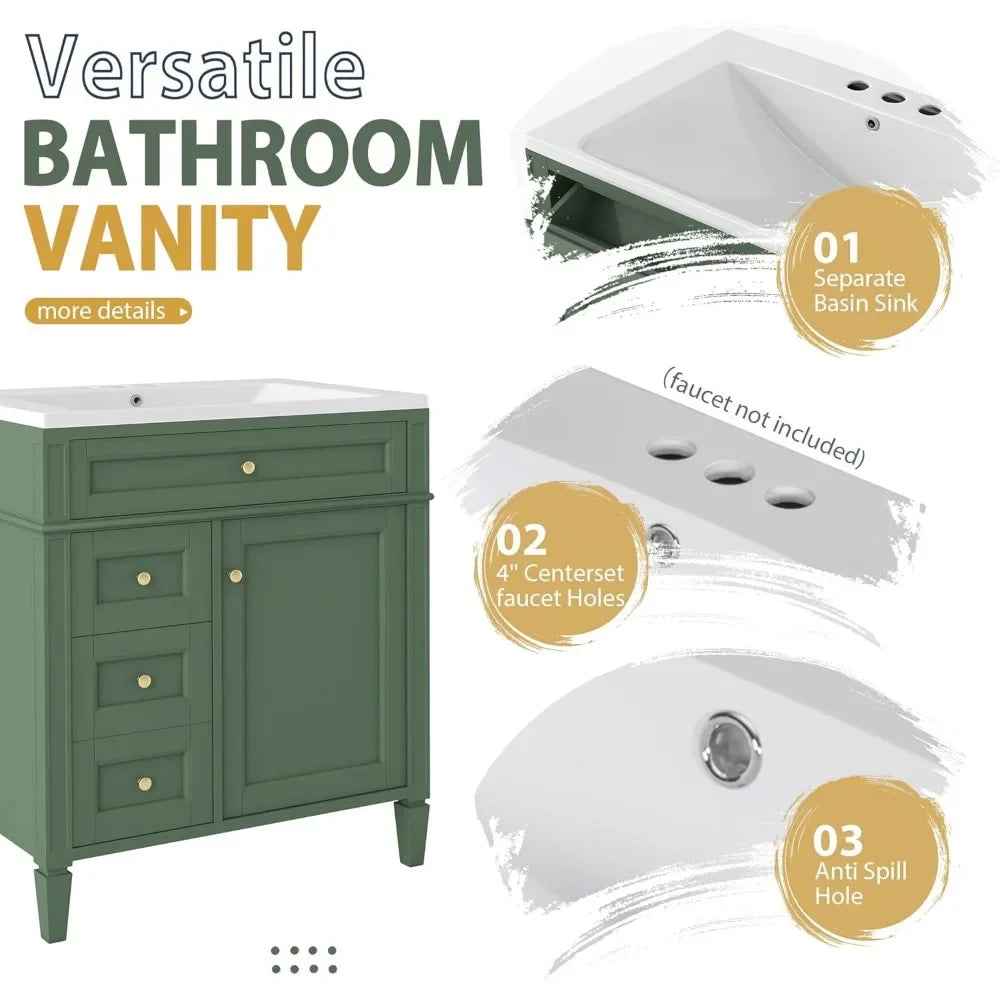 30" Modern Bathroom Vanity with Matching Medicine Cabinet