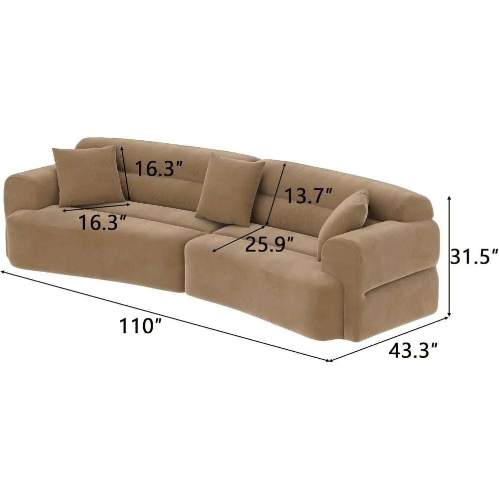 110" Curved Boneless Couch with Deep Seats