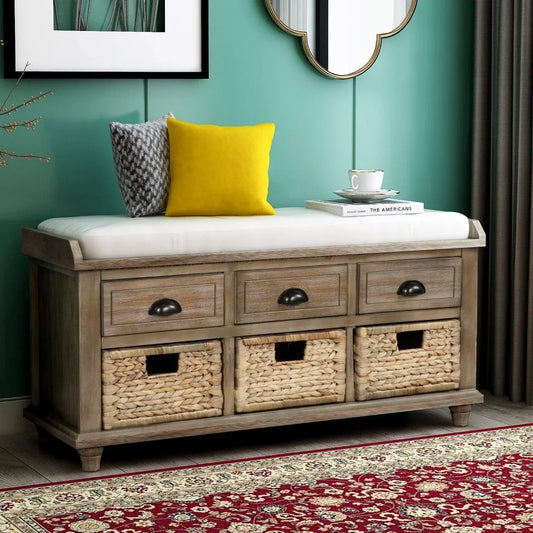 Wood Storage Bench with 3 Drawers