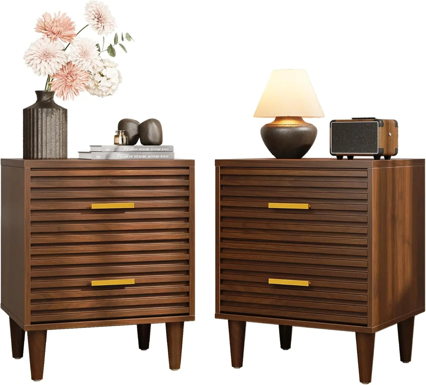 Mid Century Modern Fluted Nightstands Set of 2