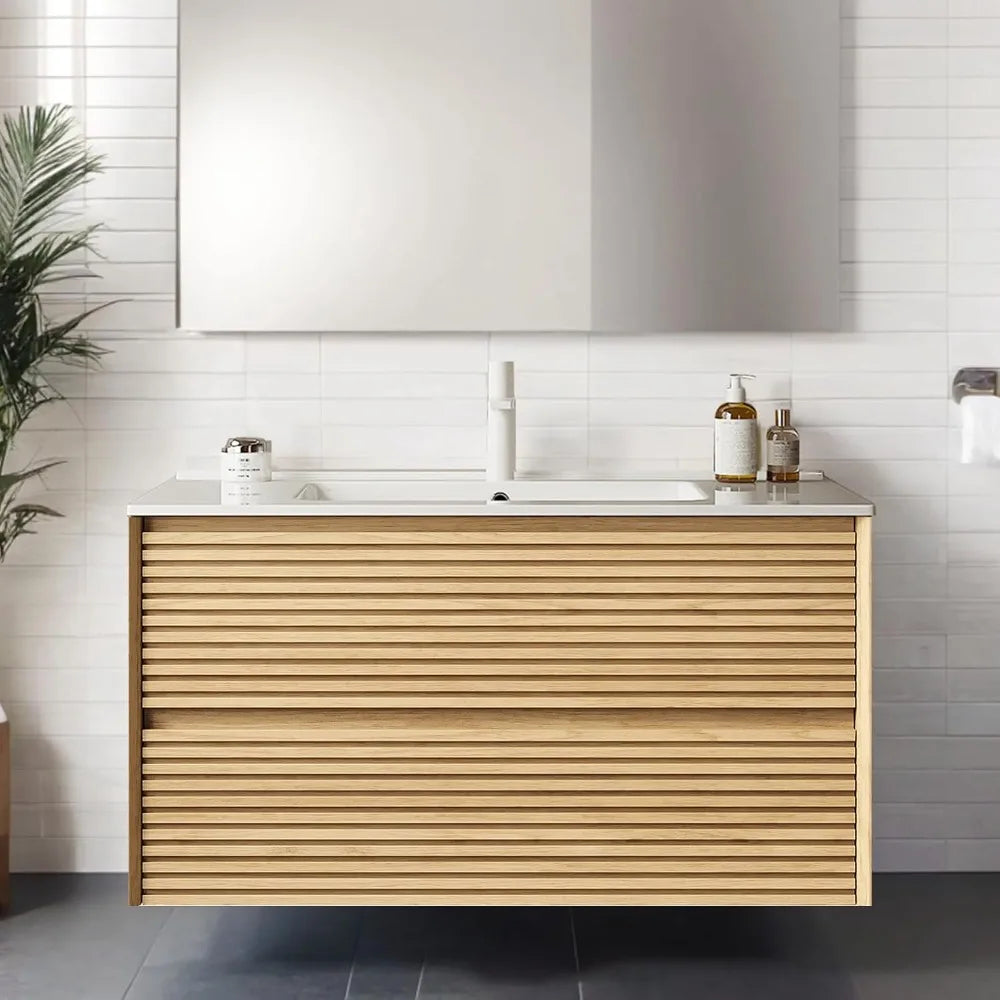 36" Floating Fluted Vanity with Sink