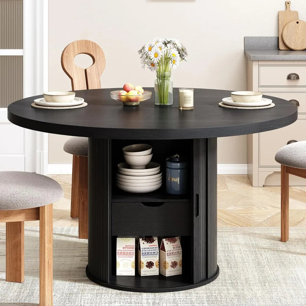 47" Circle Dining Table  with 2-Layer Shelf System