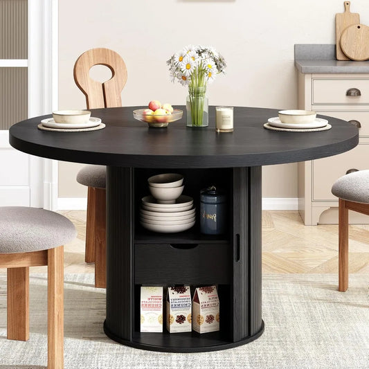 47" Circle Dining Table  with 2-Layer Shelf System