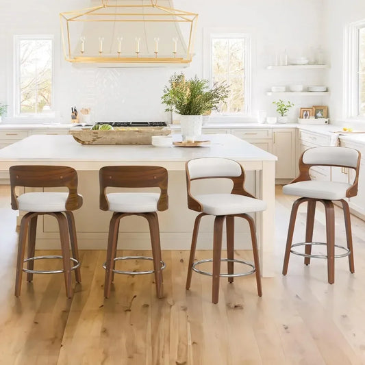 Mid Century Leather Bar Stool Set of 4