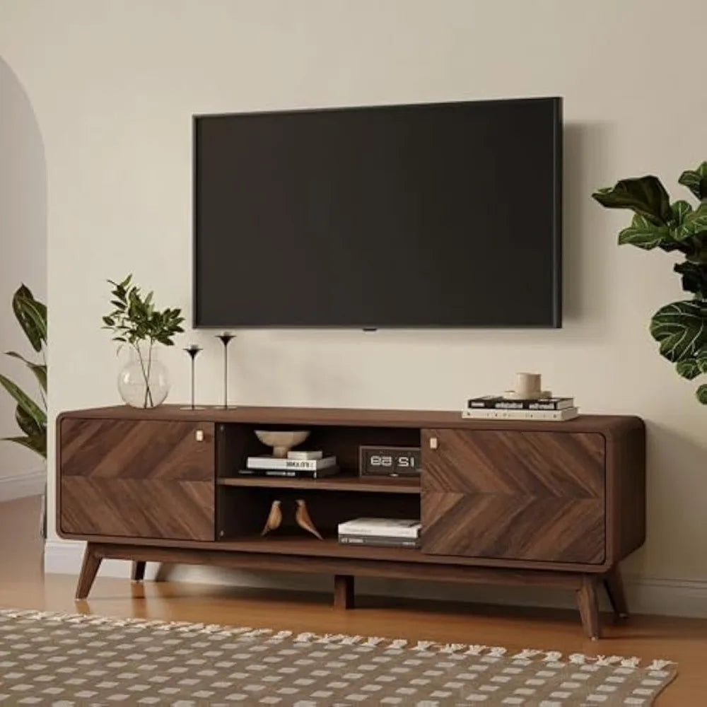 63" Wood Mid Century Modern Entertainment Center
