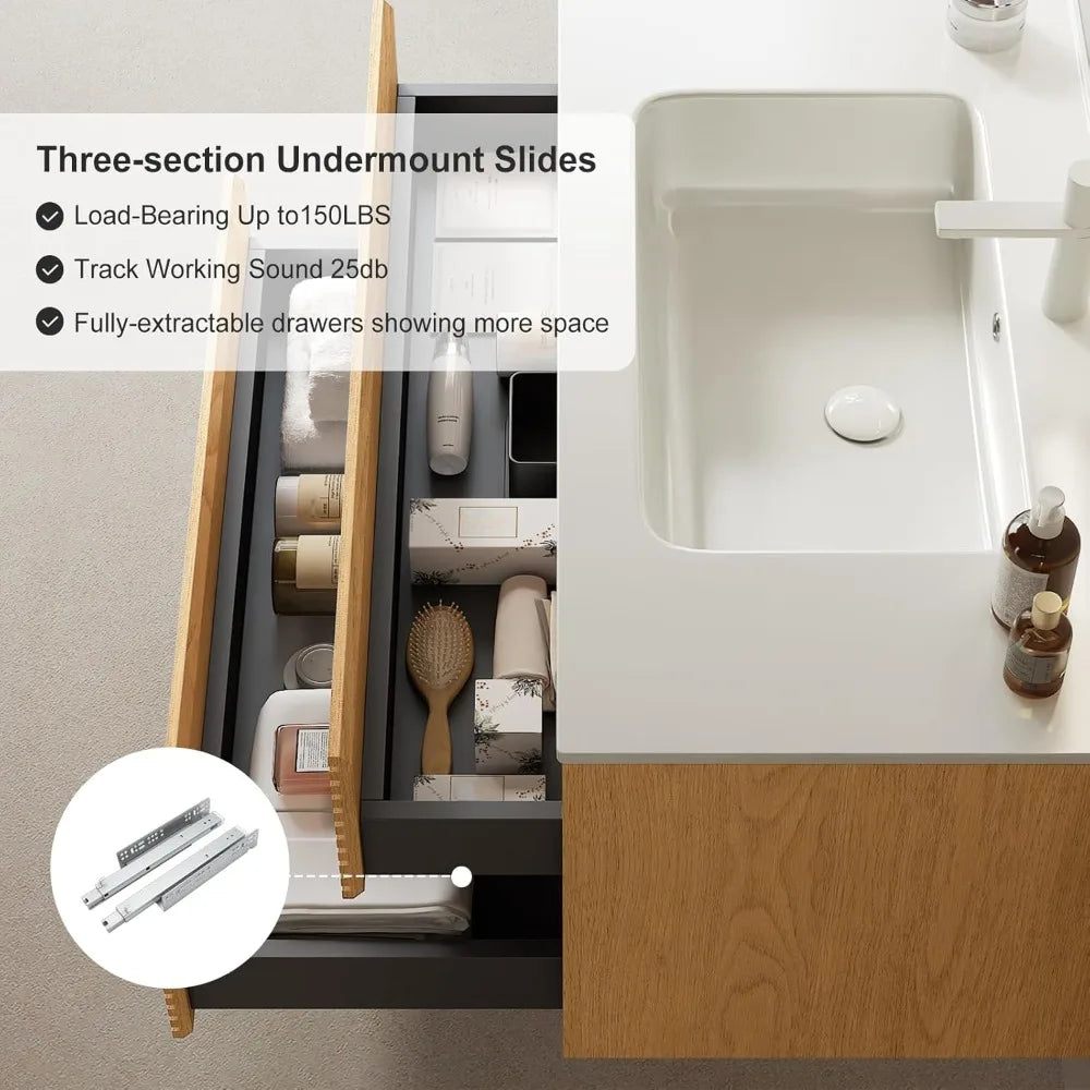 36" Floating Fluted Vanity with Sink