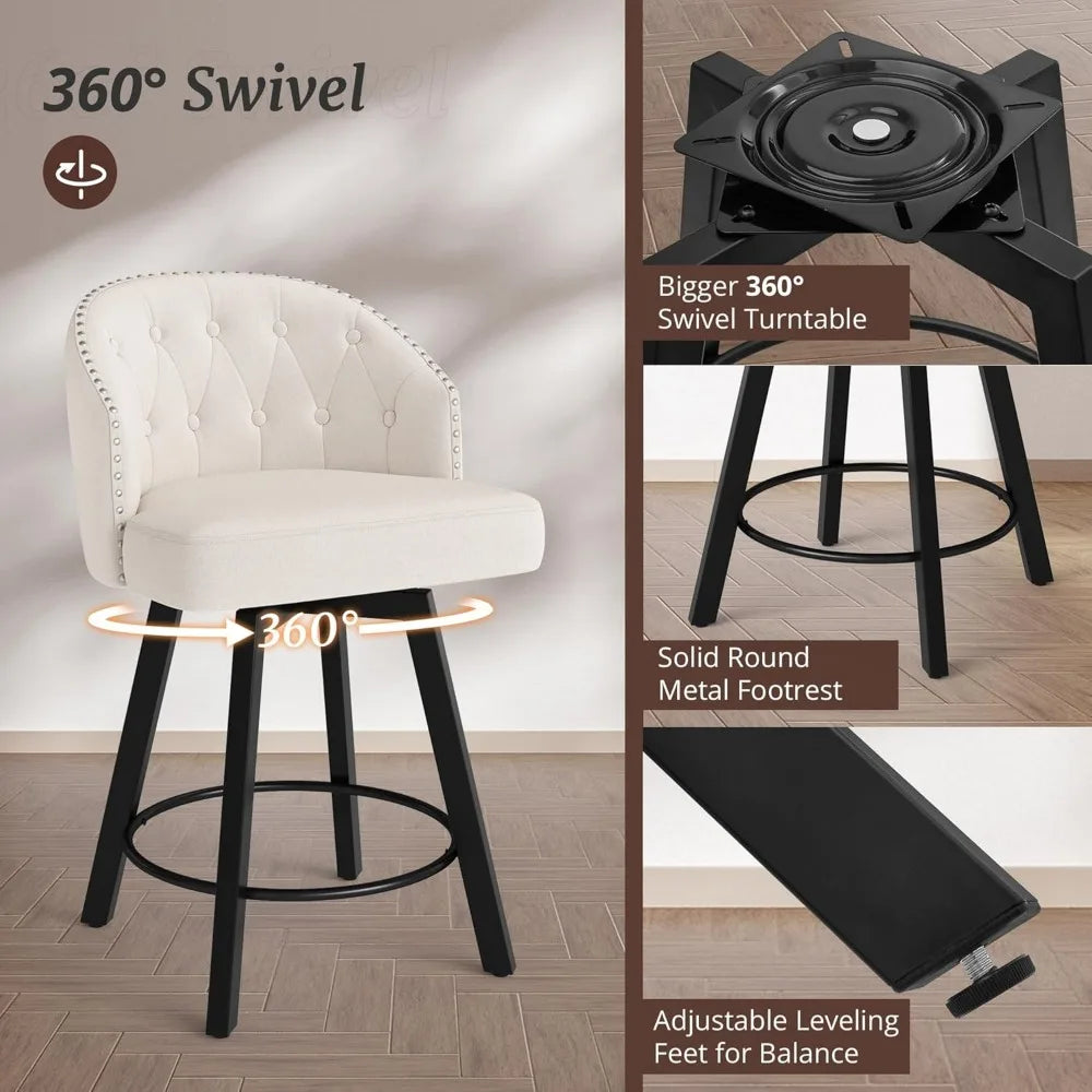 Swivel Fabric Upholstered Bar Stools Set of 3