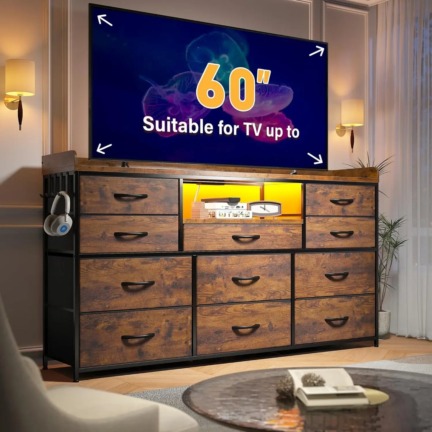 11 Drawer Bedroom Dresser with LED Charing Station