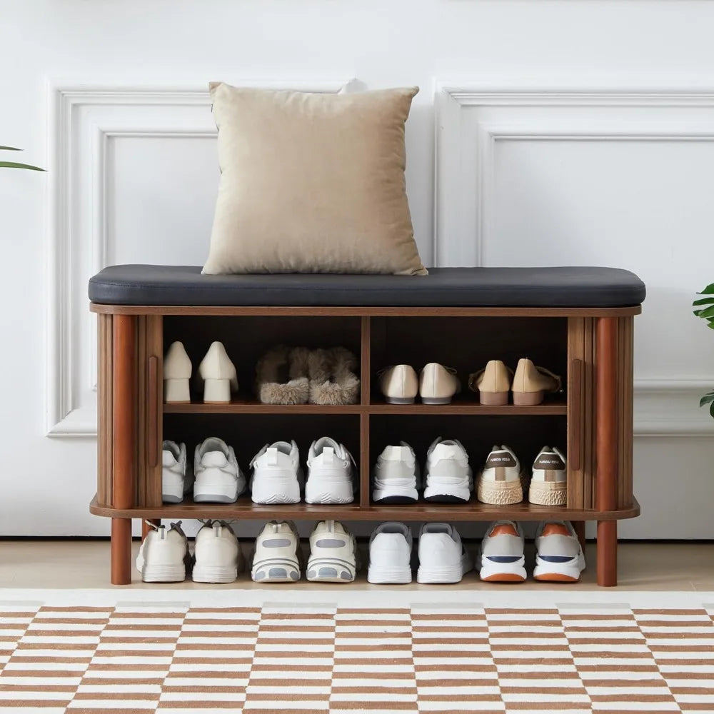 Modern Fluted Shoe Bench and Storage