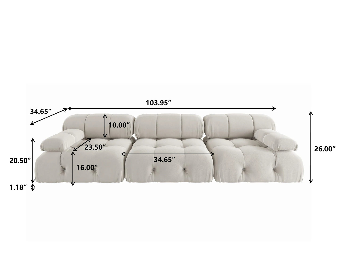 104" Velvet 3-Piece Sofa