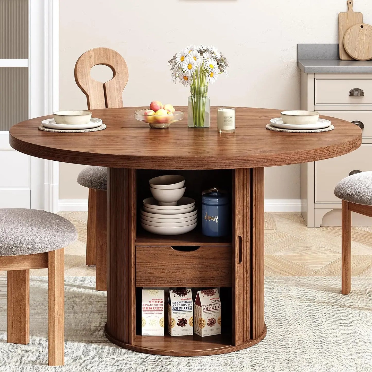 47" Circle Dining Table  with 2-Layer Shelf System