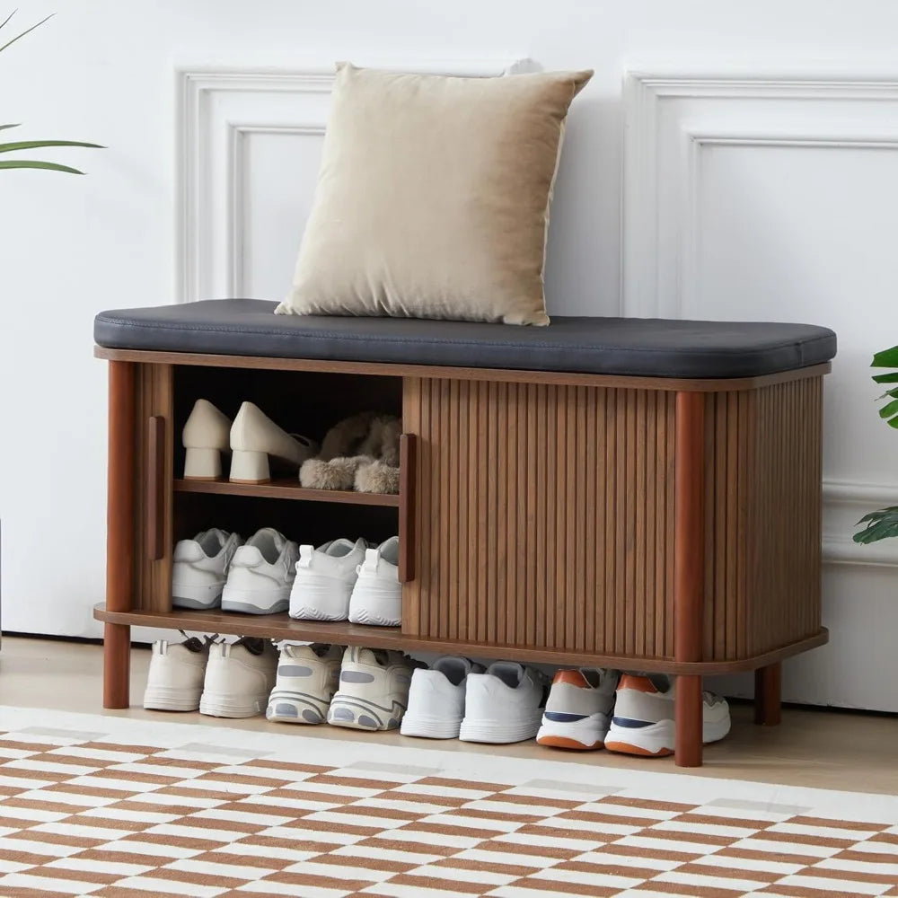 Modern Fluted Shoe Bench and Storage
