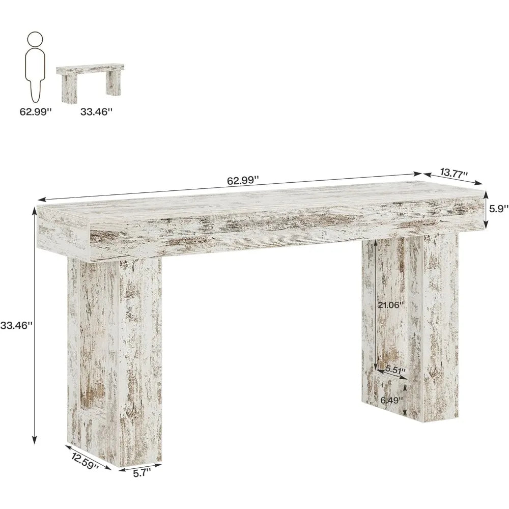 63" Farmhouse Wooden Rectangular Console Table