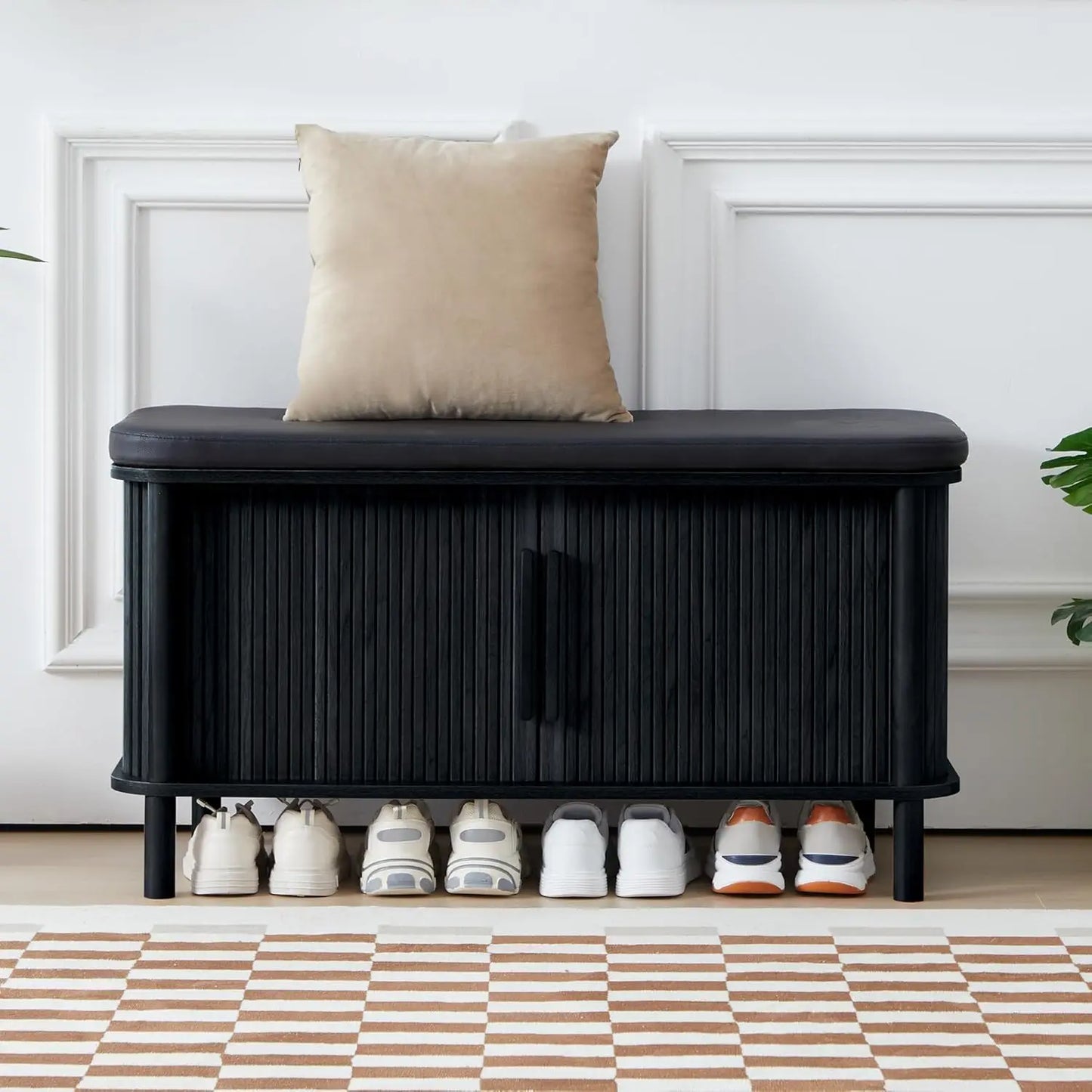 Modern Fluted Shoe Bench and Storage
