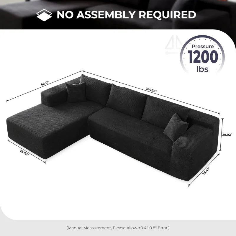 104" L-Shape Cloud Sofa with Chaise & Deep Seats