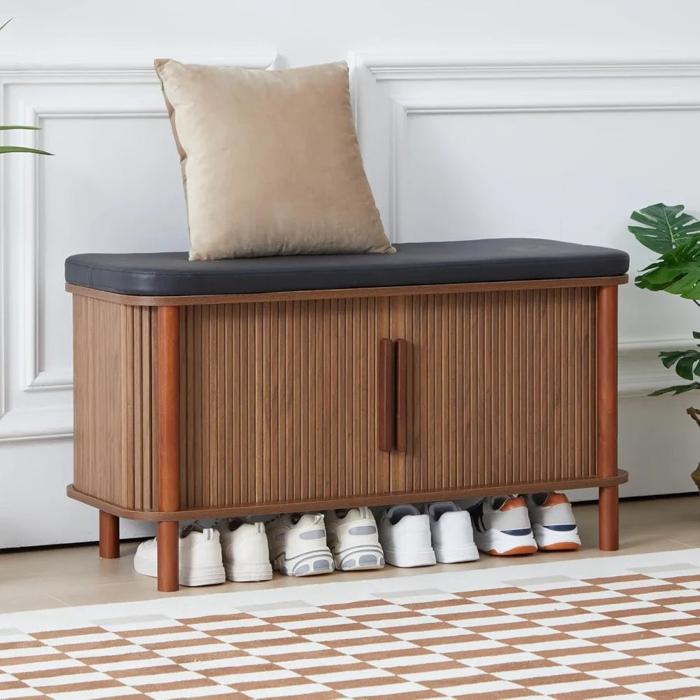 Modern Fluted Shoe Bench and Storage