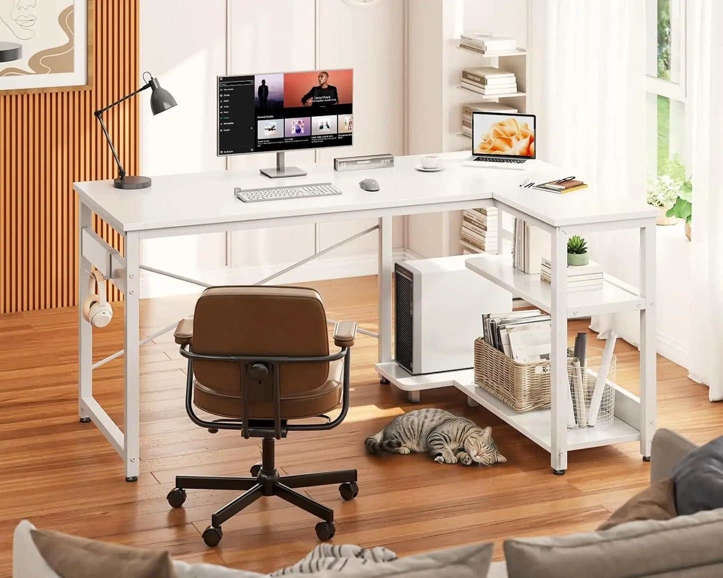40" L Shaped Corner Desk with Storage Shelves