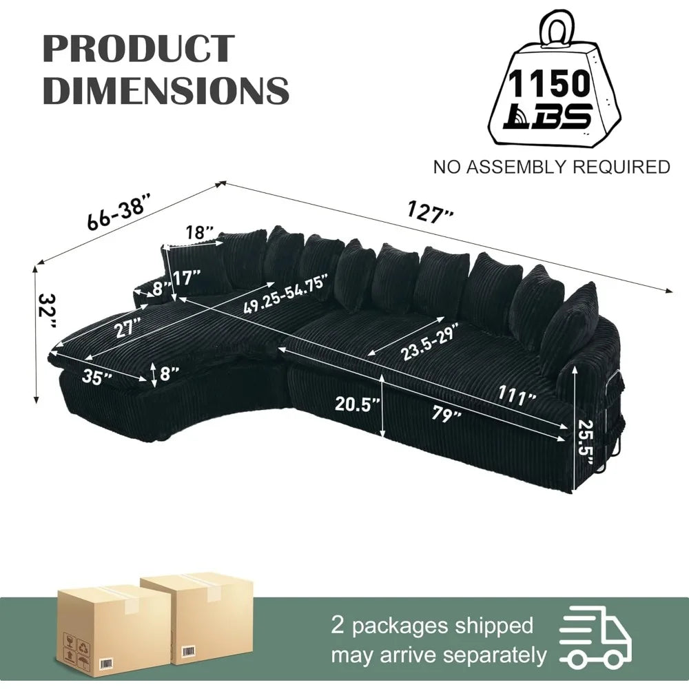 127'' Curved Cloud Corduroy Couch