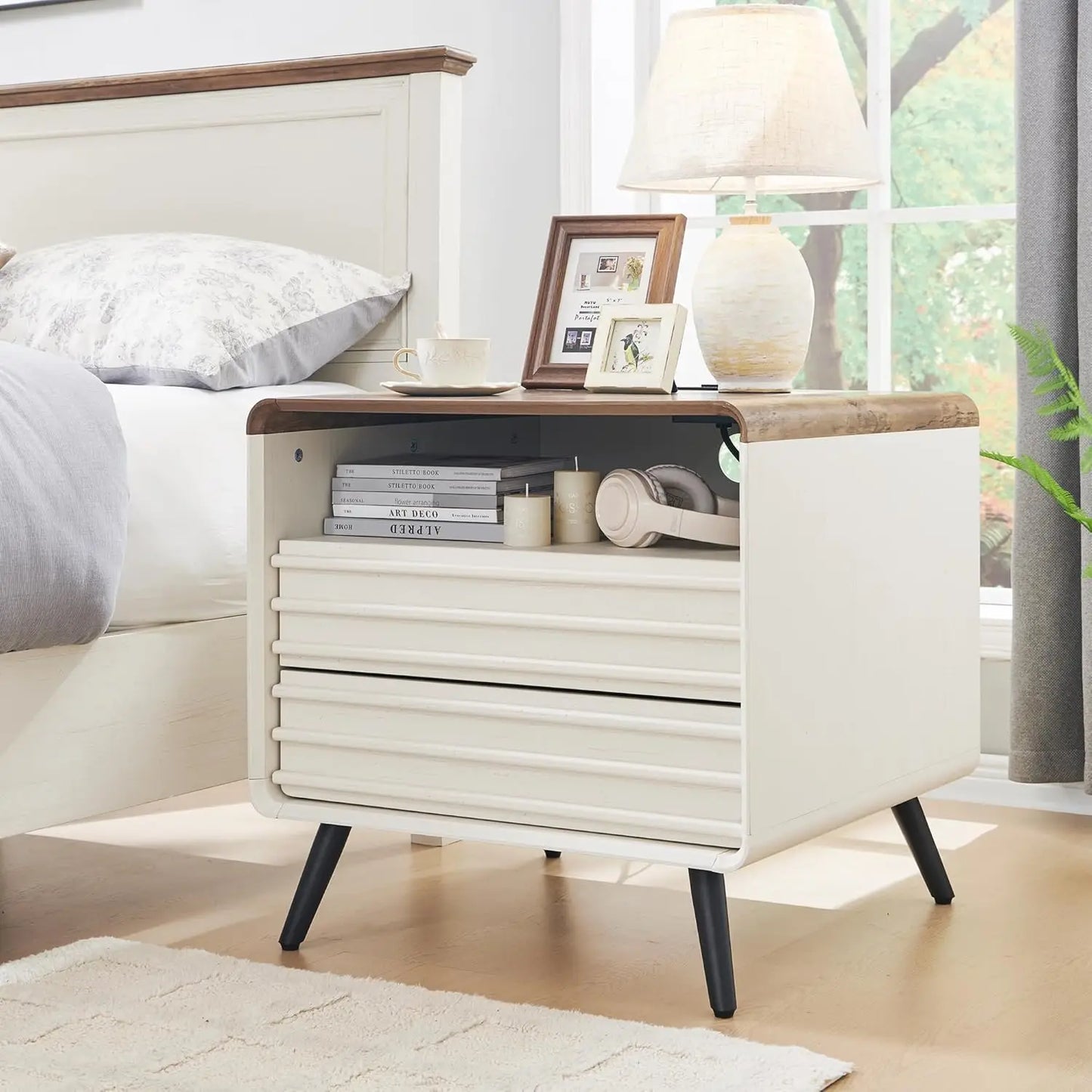 24" Mid Century Modern Fluted Nightstand