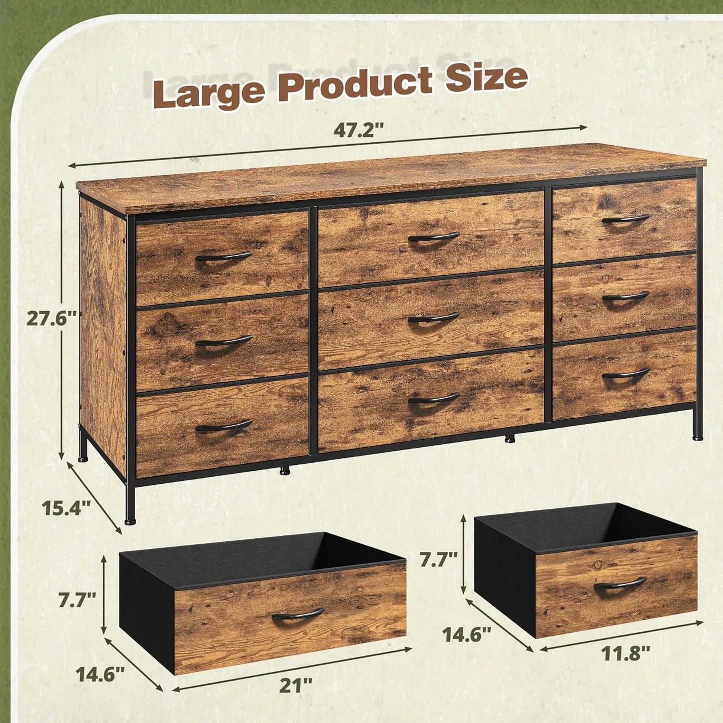 9 Drawer Wide Bedroom Dresser