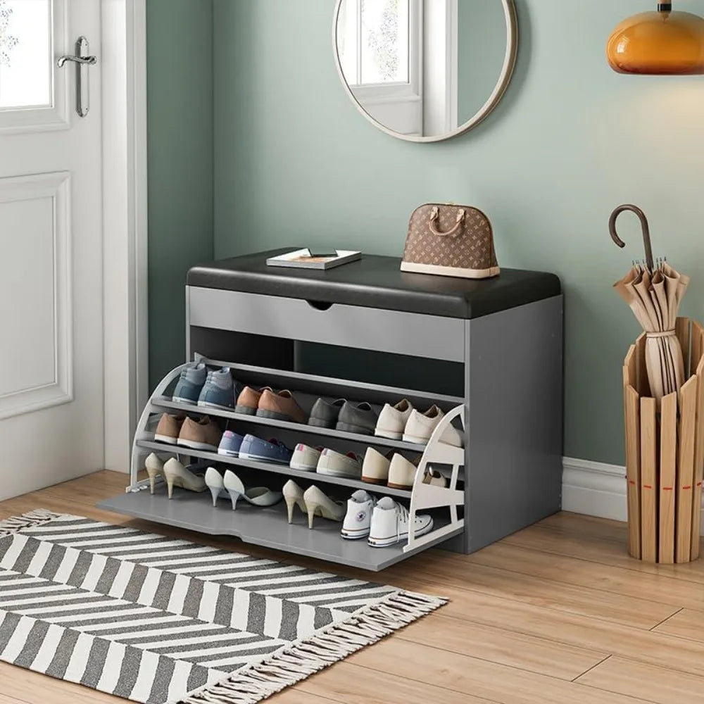 Entryway Shoe Bench with 3-Tier Rack