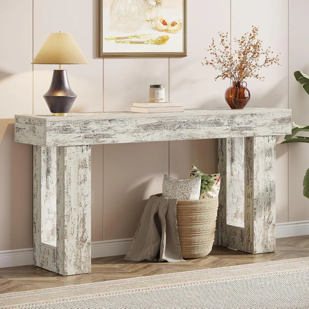 63" Farmhouse Wooden Rectangular Console Table