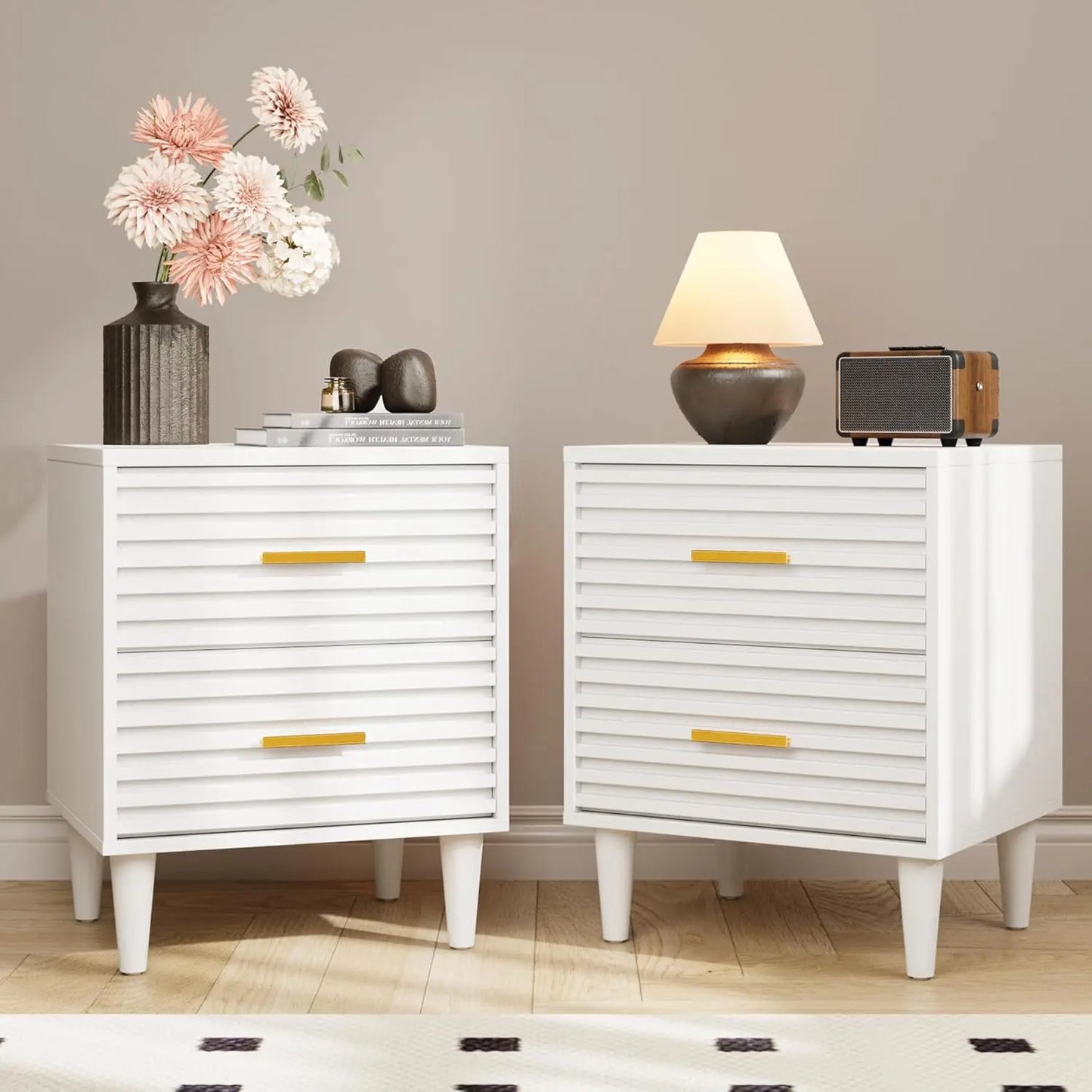Mid Century Modern Fluted Nightstands Set of 2