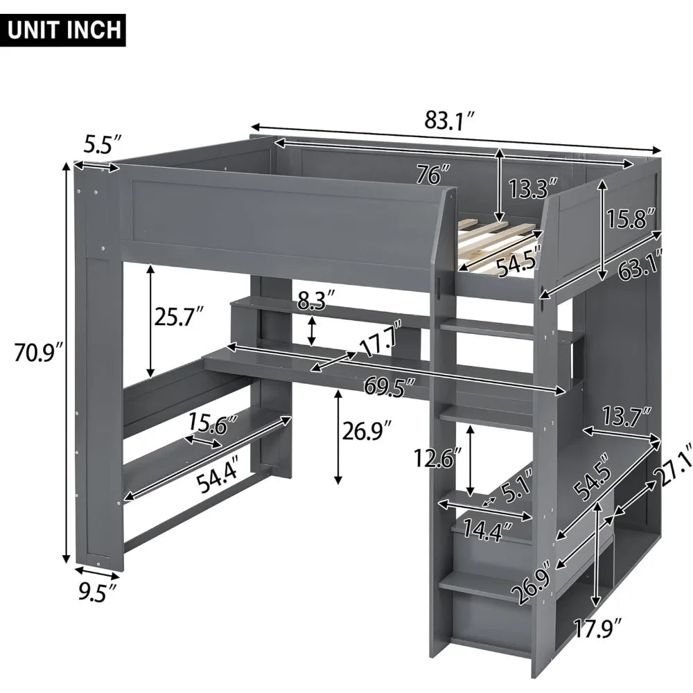 Full Size Gaming Loft Bed with Desk