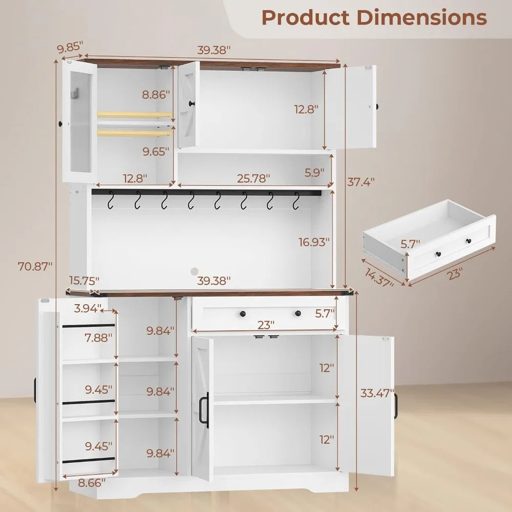 71" Barn-Style Kitchen Hutch Pantry