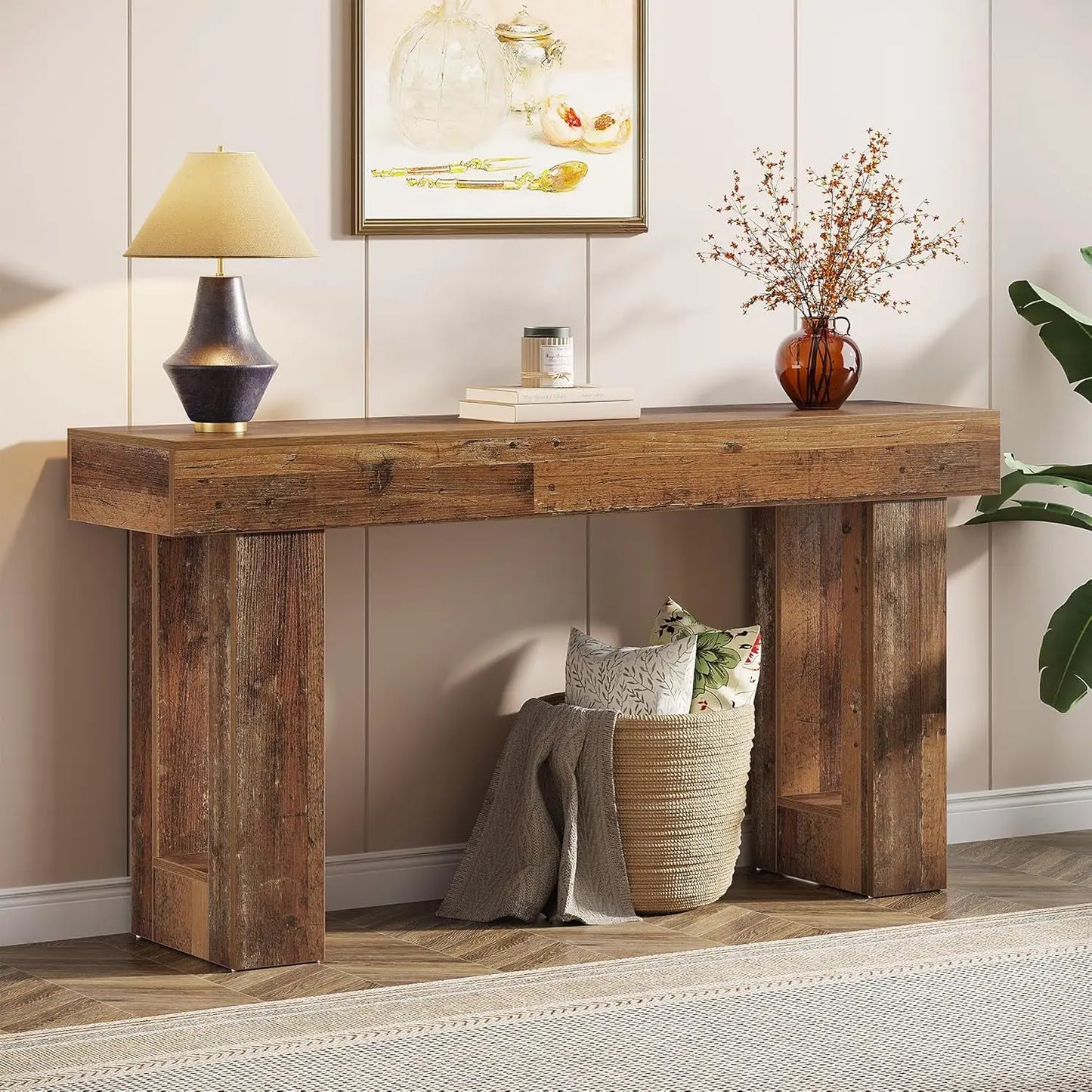 63" Farmhouse Wooden Rectangular Console Table