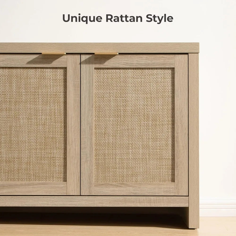 Tall Buffet-Styled Entertainment Center with Rattan Cabinets