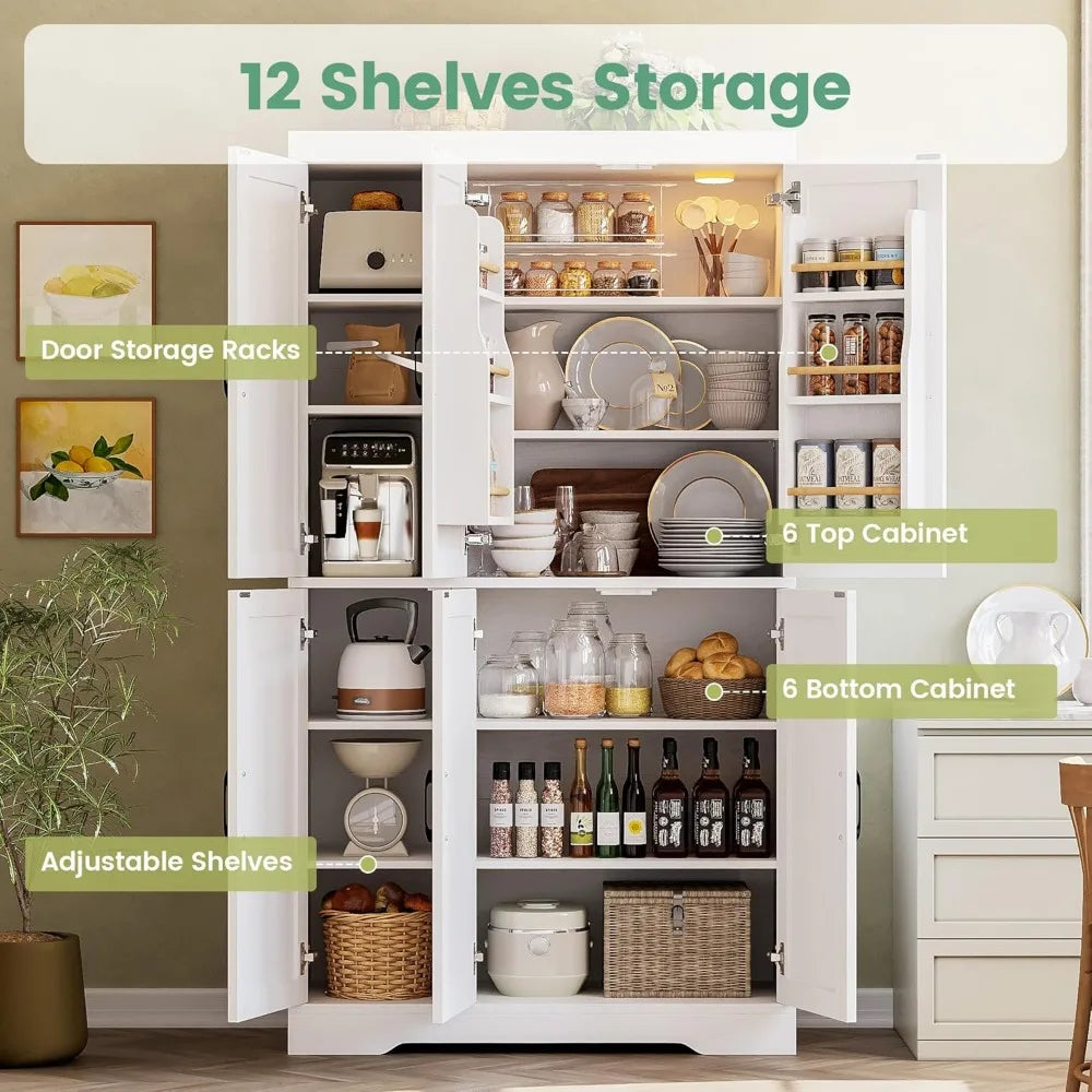 Kitchen Pantry Cabinet with LED Lights
