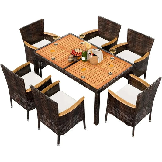 7 Piece Patio Wicker Dining Set