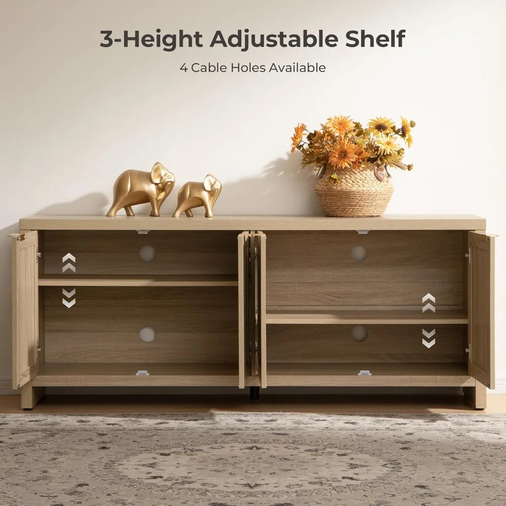 Tall Buffet-Styled Entertainment Center with Rattan Cabinets