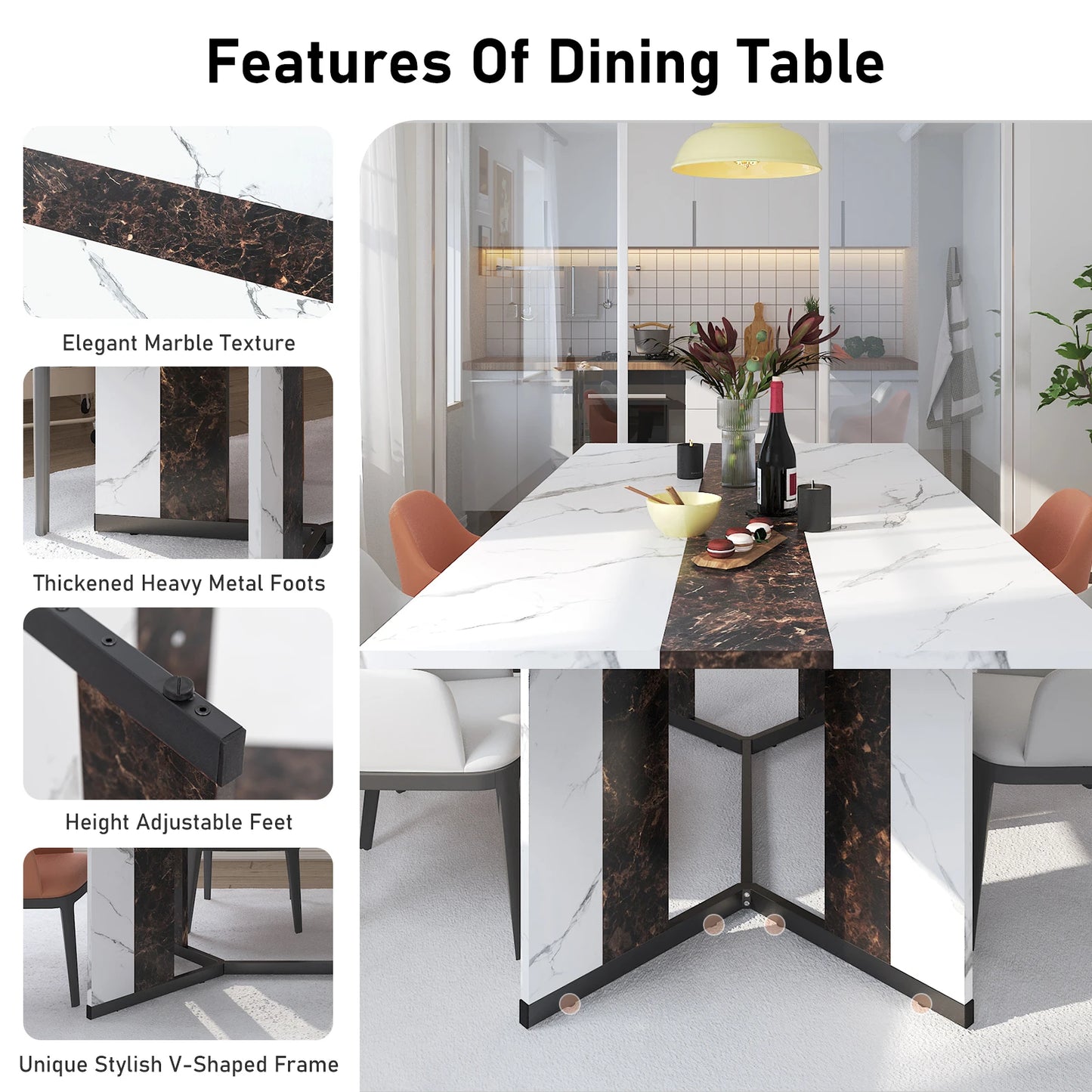 71" Large Marble Effect Dining Table