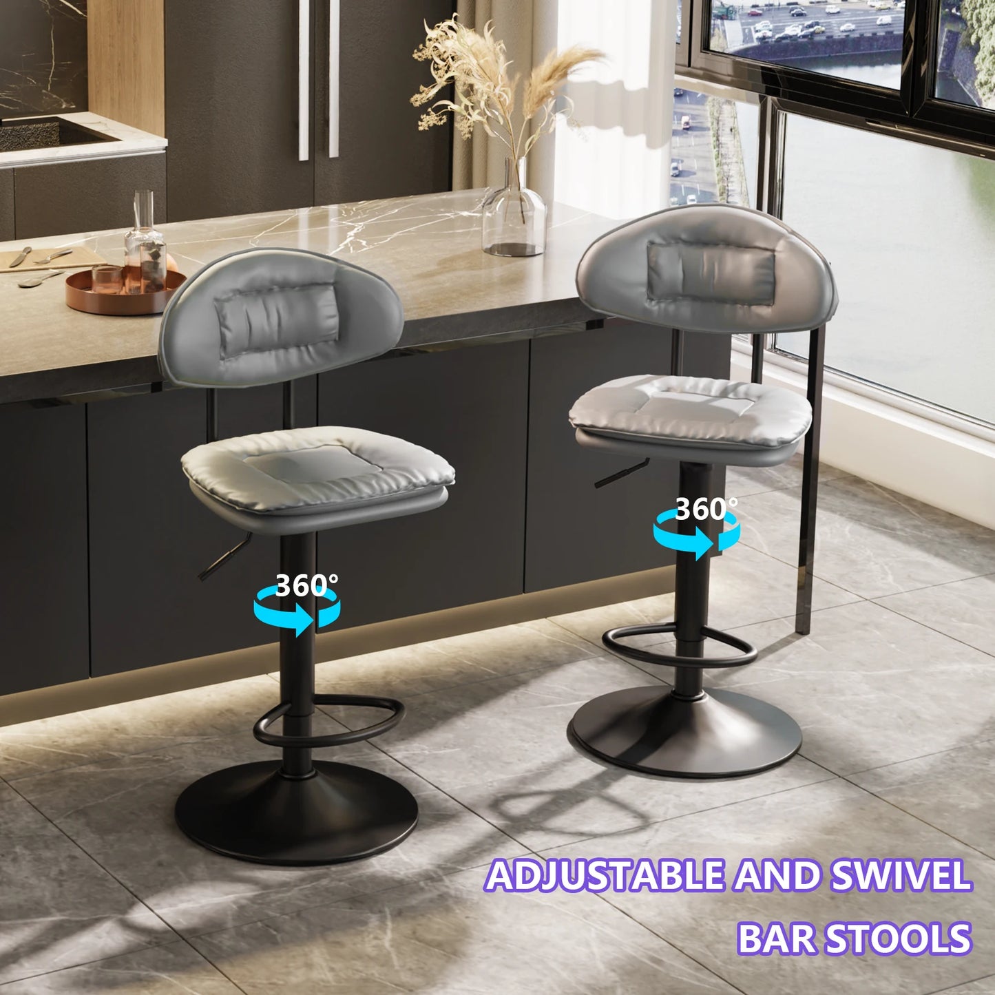 Set of 2 Gray Padded Adjustable Swivel Chair