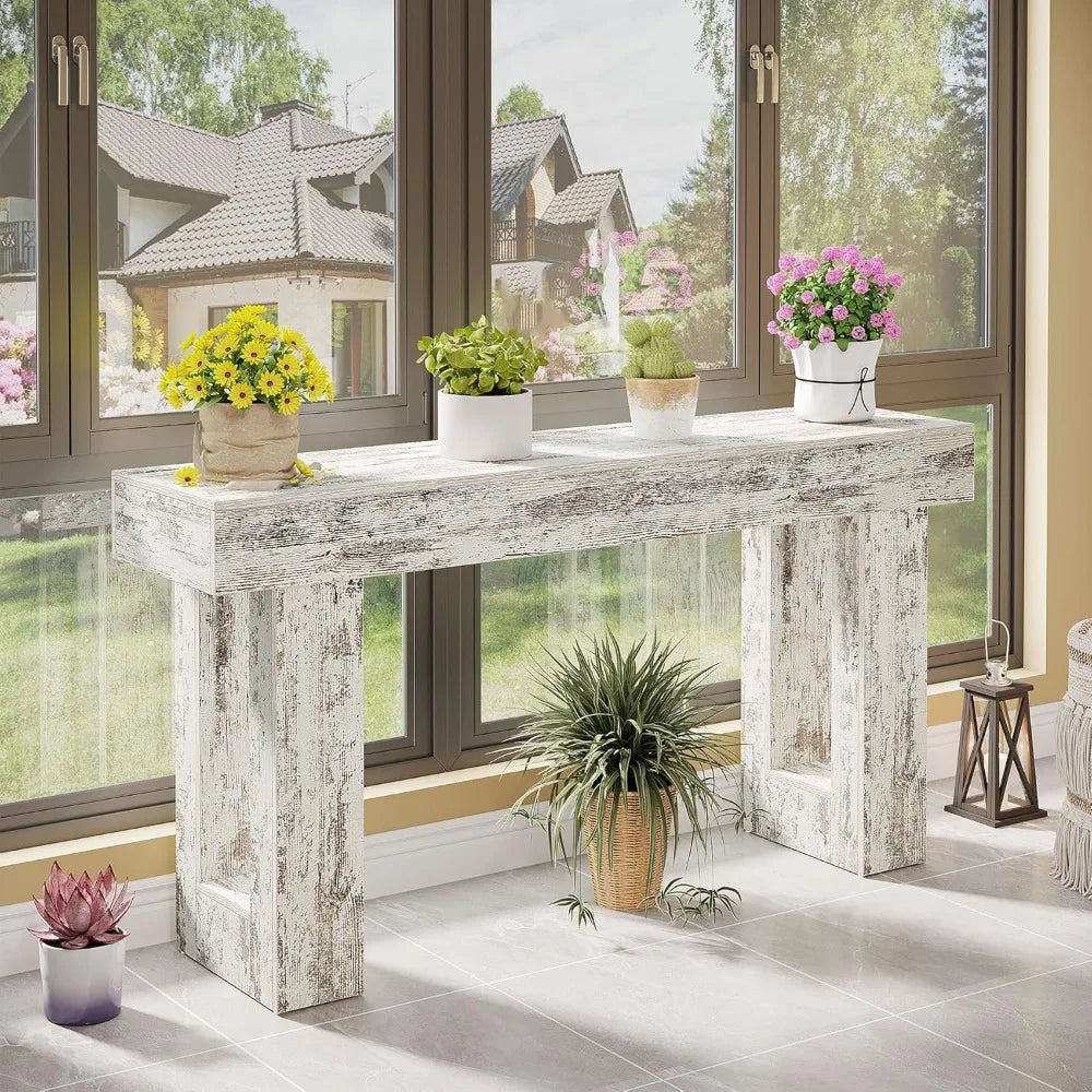 63" Farmhouse Wooden Rectangular Console Table