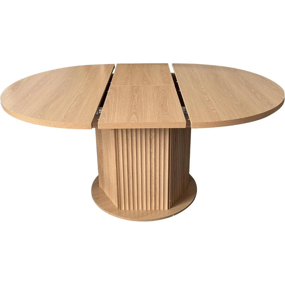 Round Extendable Dining Table with Fluted Base