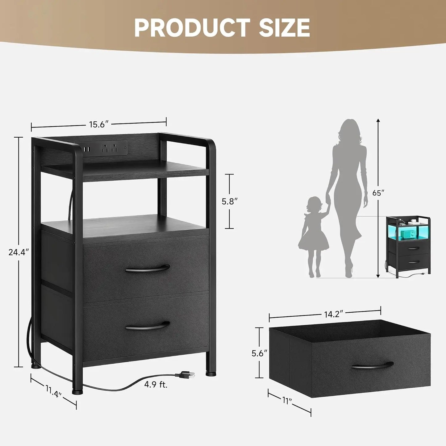 LED Charging Station Nightstand