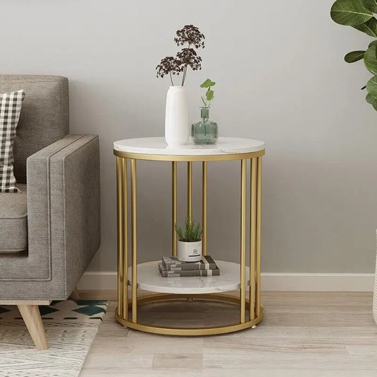 2 Tier White Marble End Table