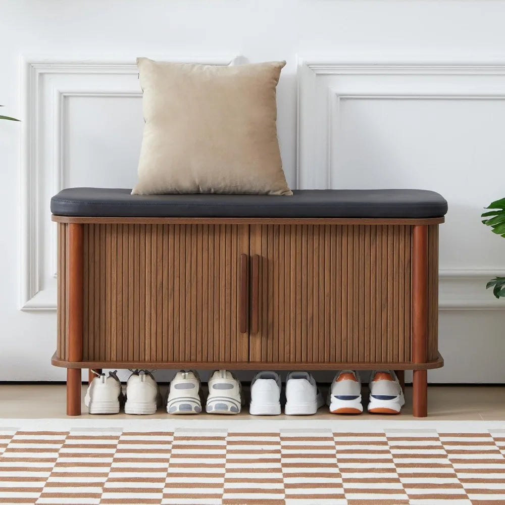 Modern Fluted Shoe Bench and Storage
