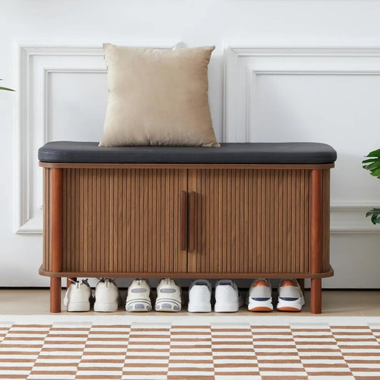 Modern Fluted Shoe Bench and Storage