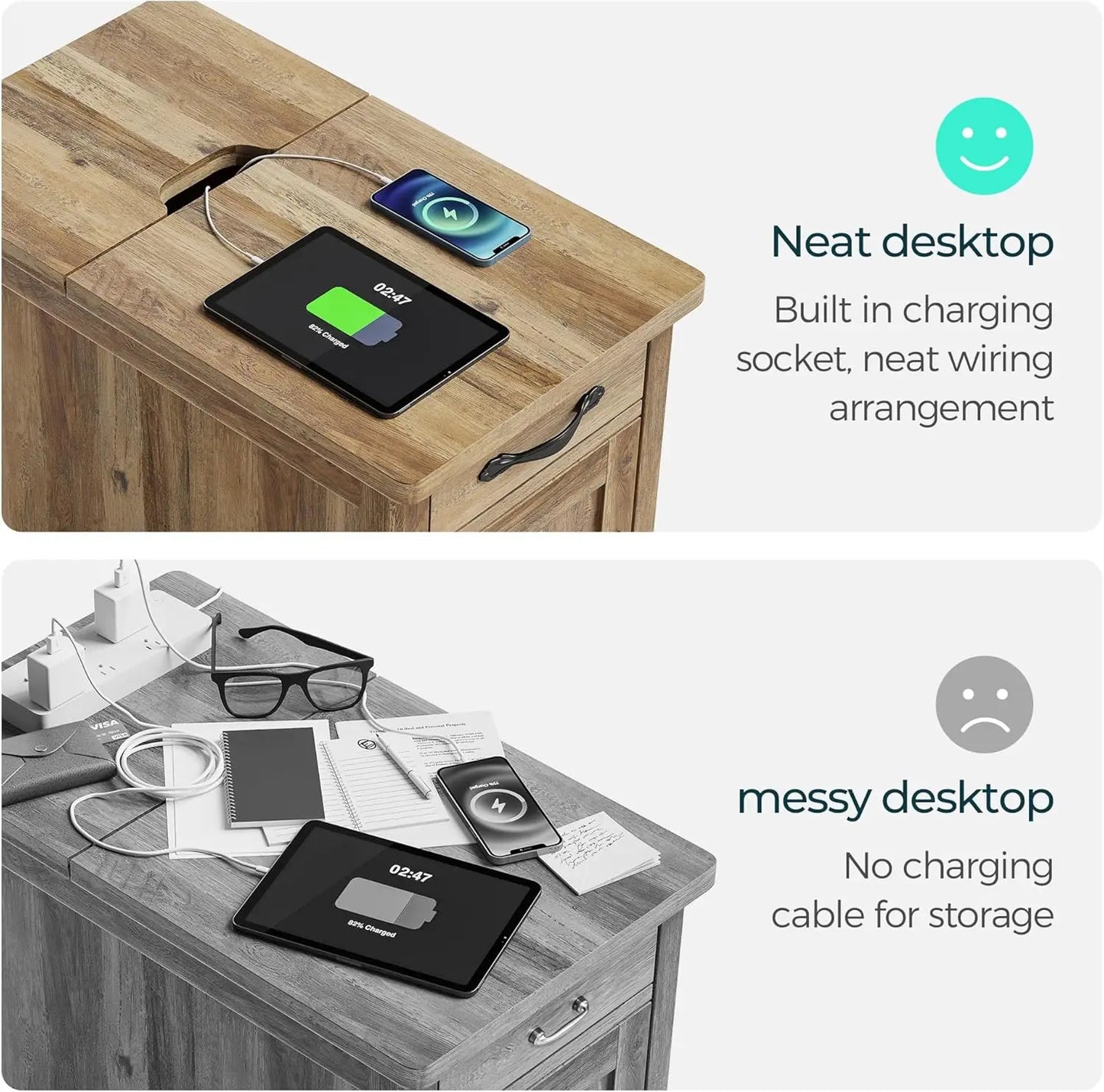 Farmhouse End Table with Charging Station