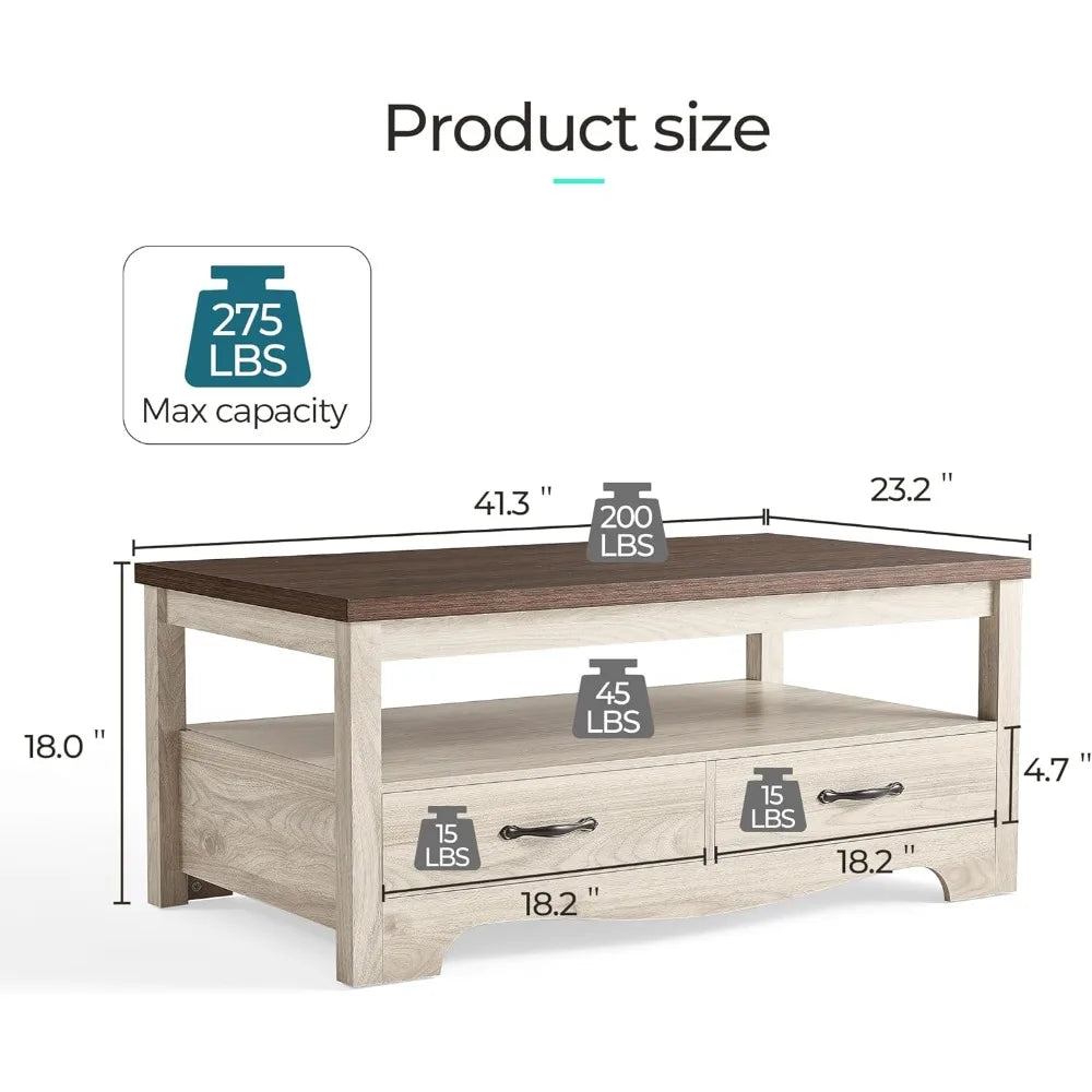 41" Farmhouse Coffee Table with Storage